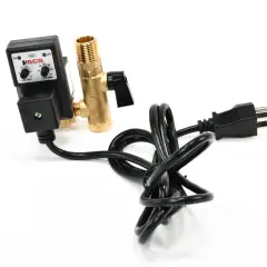 Válvula de purga automática para compresor con temporizador ajustable y cable de alimentación.