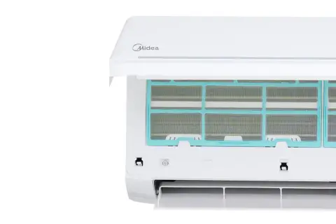 Filtros de aire acondicionado Midea limpios y listos para purificar el ambiente.